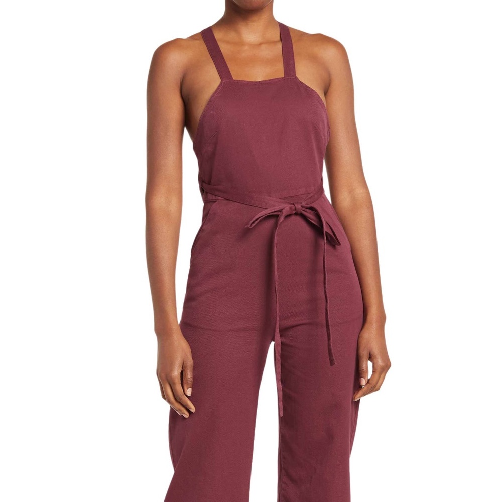 Marine Layer Tee's Solid Jumpsuit with cross back and tie at waist